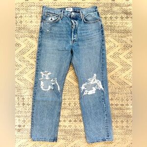 AGOLDE Distressed Straight Leg Denim with Button Fly
